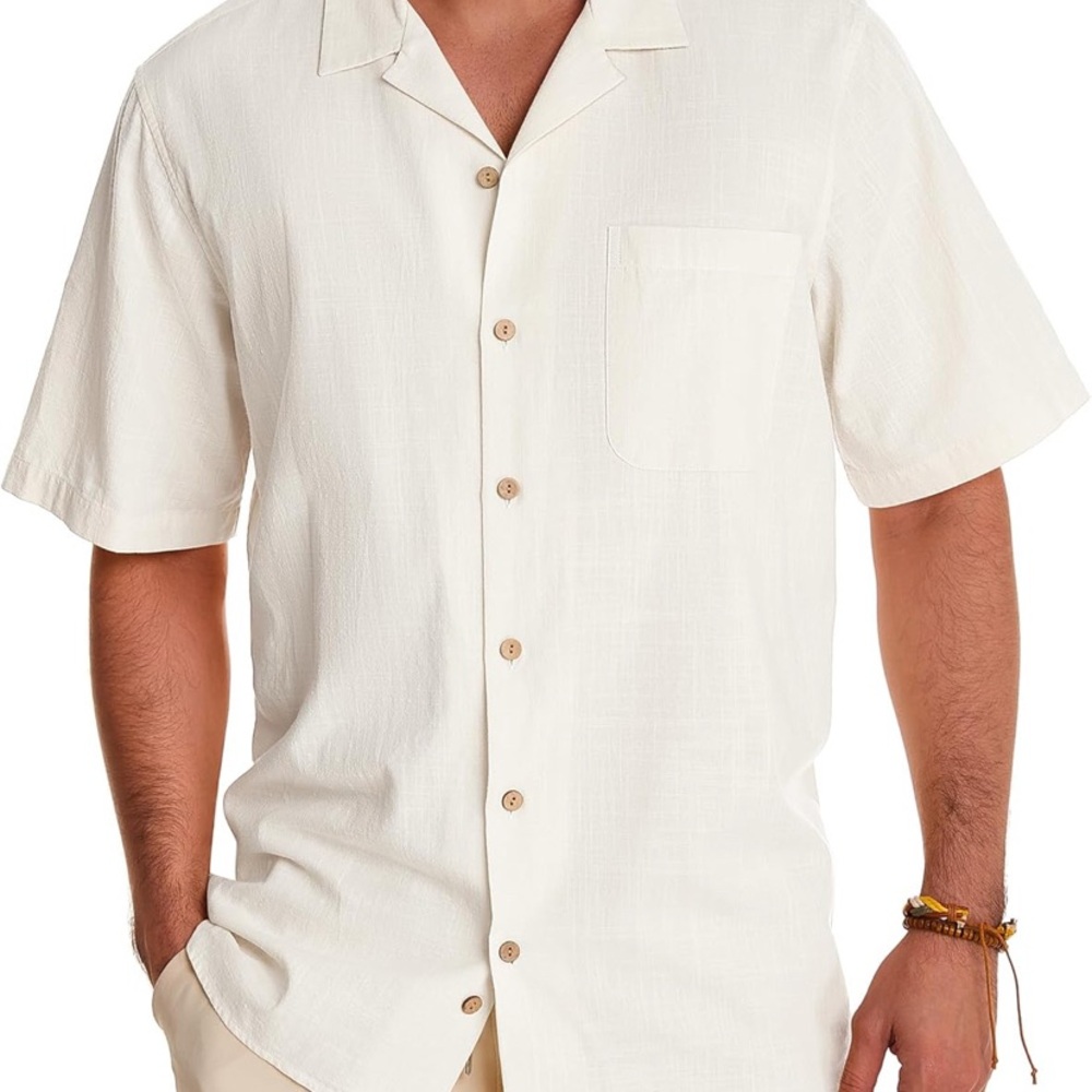 NWT Men's Linen/Cotton Creamy White Short Sleeve Shirt